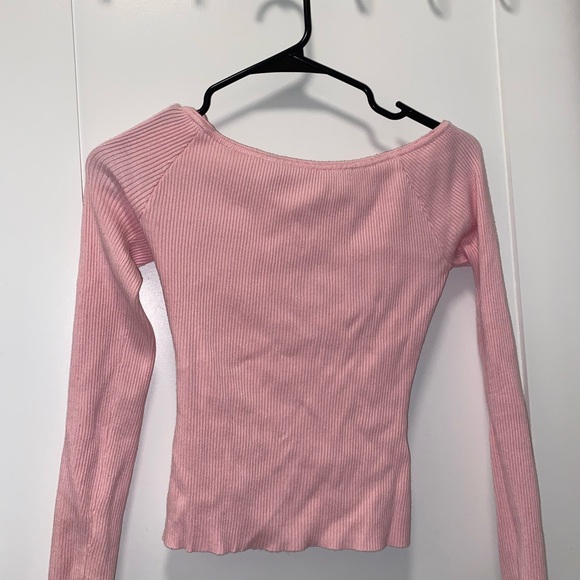 Pink Off-Shoulder Ribbed Sweater - Picture 5 of 5